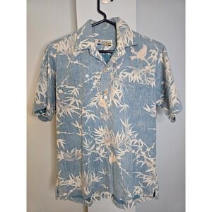 Vintage Shoreline Hawaii Blue Reverse Print Henley Shirt Mens L Cotton 80s